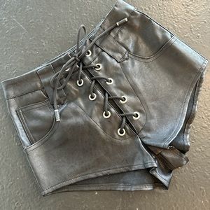 Lioness leather lace up shorts